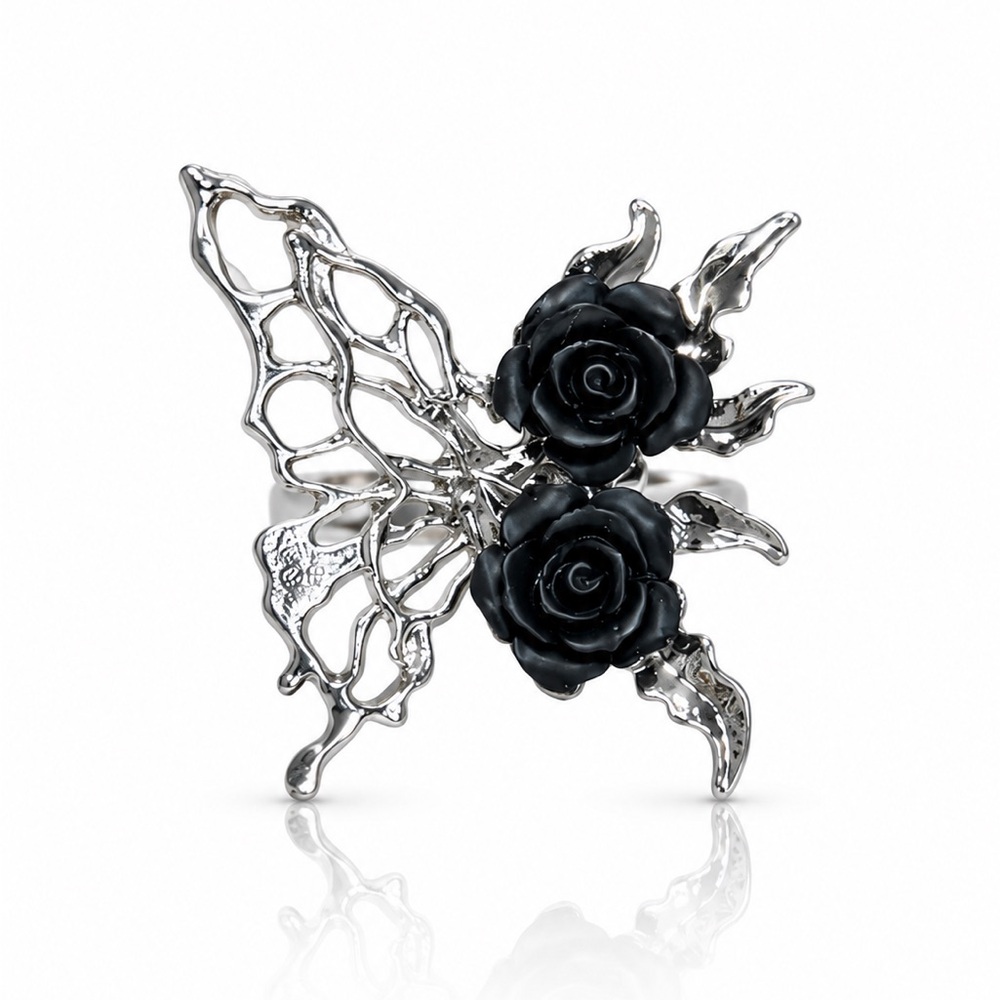 Elegant Black Rose Butterfly Brooch - Women's Jewelry